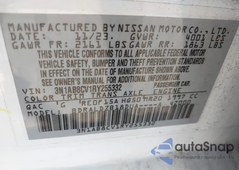 2024 Nissan Sentra Sv Xtronic Cvt z USA, uszkodzony, nr VIN 3N1AB8CV1RY255332